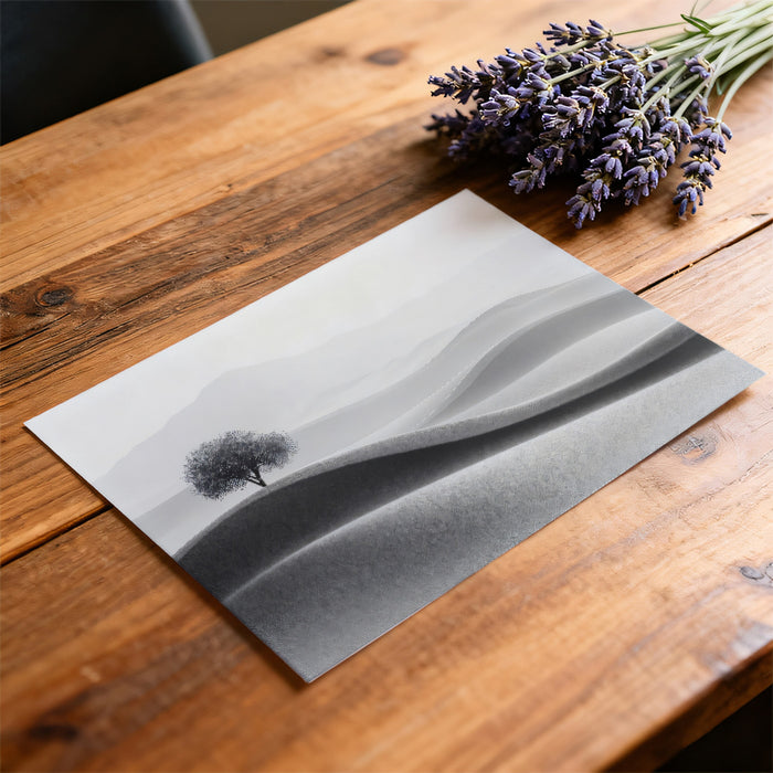 Black and White Solitary Tree in Desert Dunes Mural Wallpaper | Minimalist Landscape