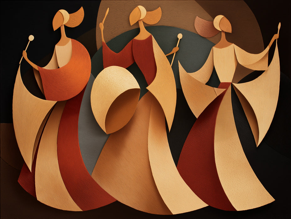 Abstract Paper Cut Style Dancers Mural Wallpaper | Geometric Cultural Art