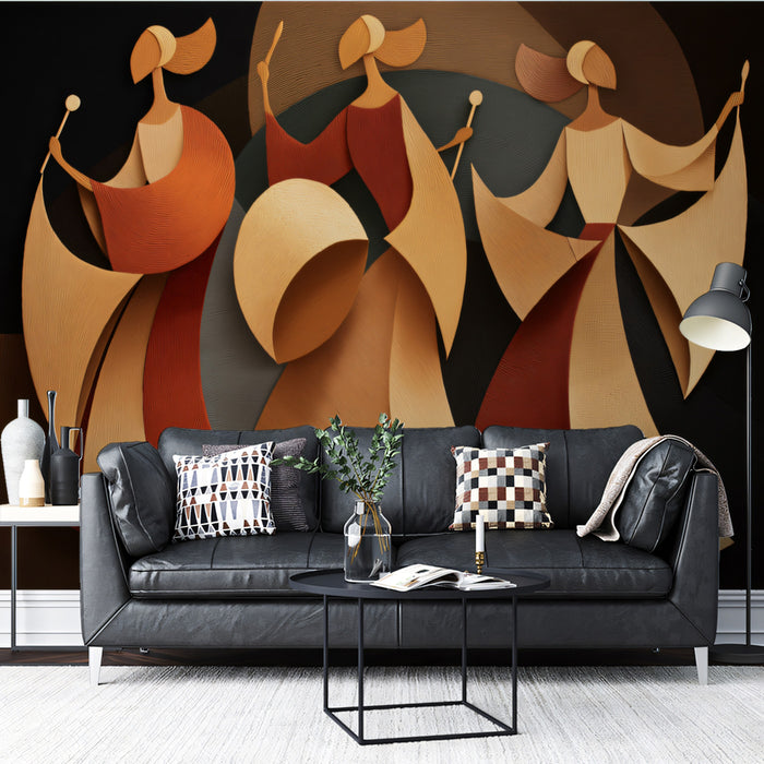 Abstract Paper Cut Style Dancers Mural Wallpaper | Geometric Cultural Art