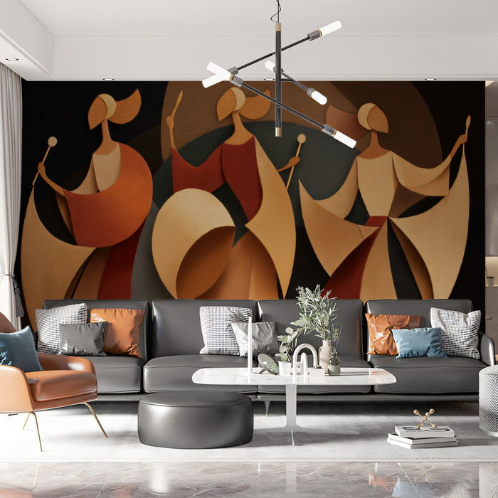Abstract Paper Cut Style Dancers Mural Wallpaper | Geometric Cultural Art