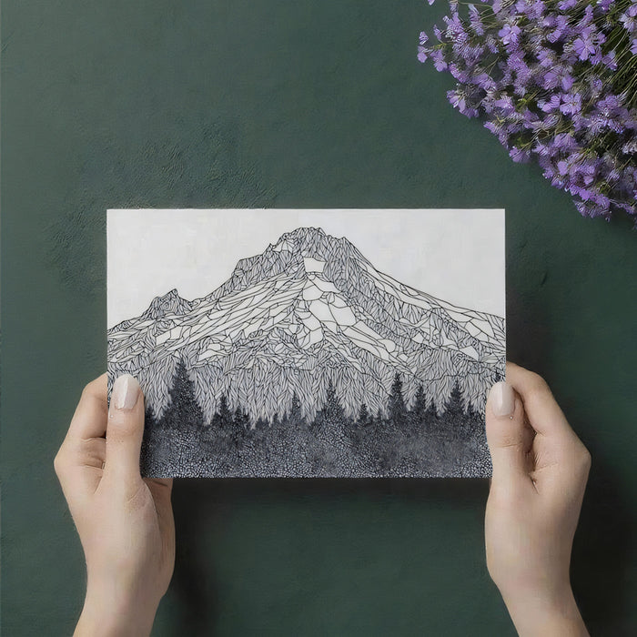 Black and White Stipple Mountain Range Mural Wallpaper | Detailed Nature Sketch