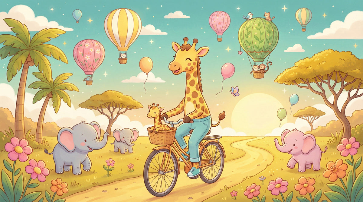 Cute Animals Hot Air Balloons Cartoon Mural Wallpaper | Bright Joyful Nursery Art