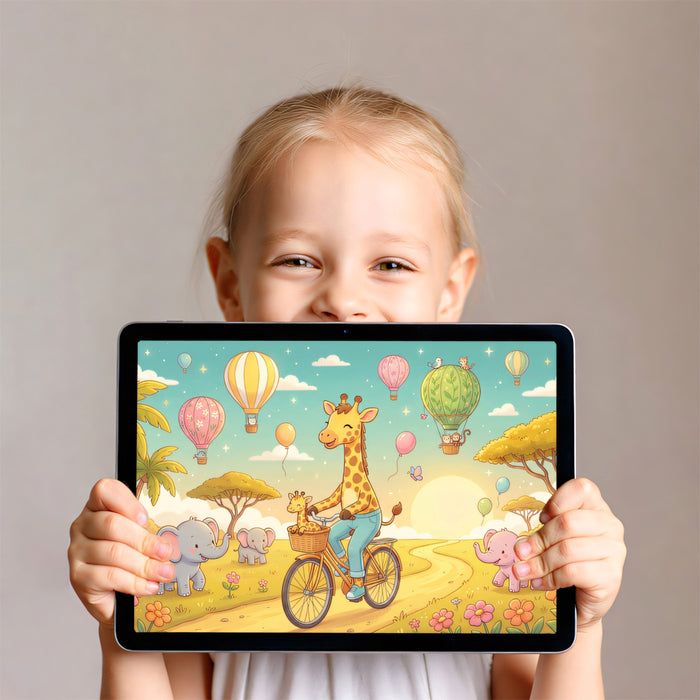 Cute Animals Hot Air Balloons Cartoon Mural Wallpaper | Bright Joyful Nursery Art