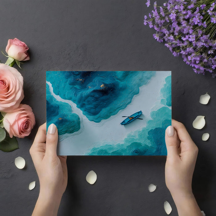 3D Paper Cut Style Blue Ocean Boat Mural Wallpaper | Topographic Sea Art