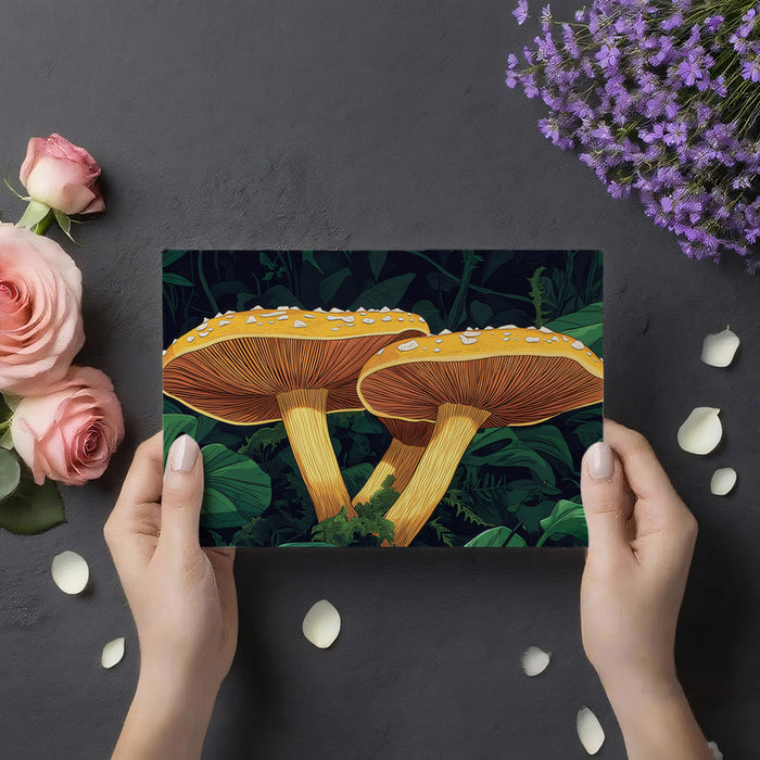 Giant Orange Mushrooms in Dark Forest Mural Wallpaper | Fantasy Botanical Art