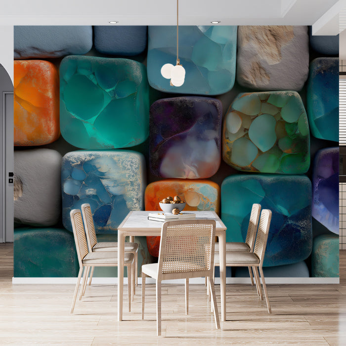 Colorful Mosaic Tiles Texture Mural Wallpaper | Abstract Geometric Art