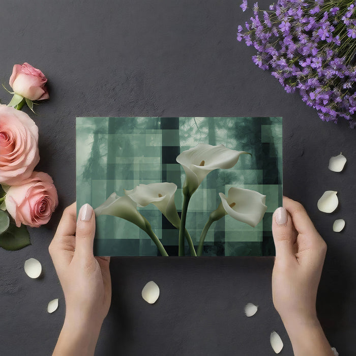 Elegant White Calla Lilies Abstract Green Forest Mural Wallpaper | Contemporary Floral Art