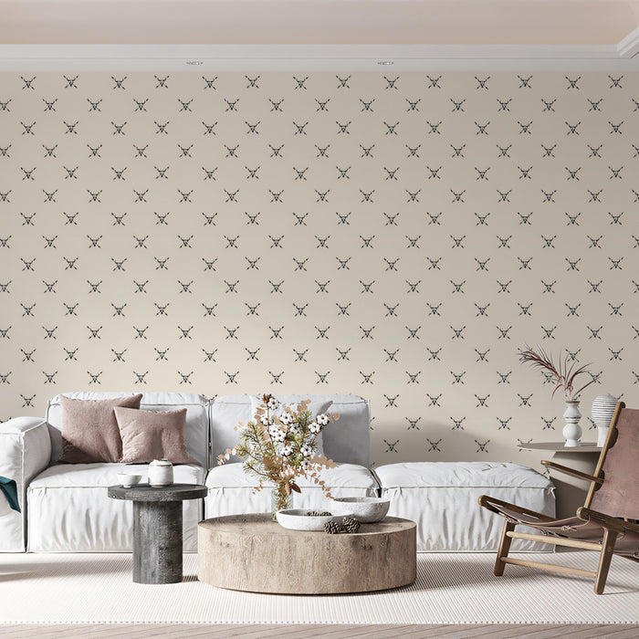 Minimalist Cross Pattern with Skulls Mural Wallpaper | Subtle Western Design