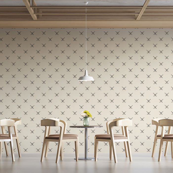Minimalist Cross Pattern with Skulls Mural Wallpaper | Subtle Western Design