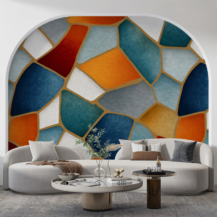 Colorful Abstract Mosaic Stone Texture Mural Wallpaper | Geometric Art