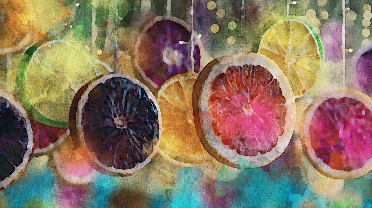 Watercolor Citrus Slices Colorful Mural Wallpaper | Fresh Fruit Art