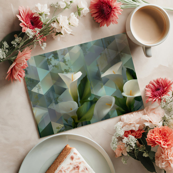 Elegant White Calla Lilies Geometric Green Mural Wallpaper | Modern Floral Art