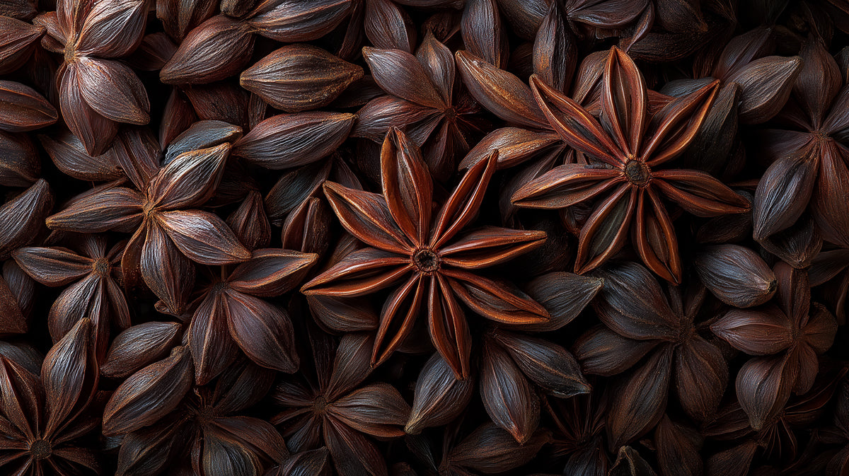 Dark Star Anise Texture Macro Photography Mural Wallpaper | Rustic Kitchen Decor