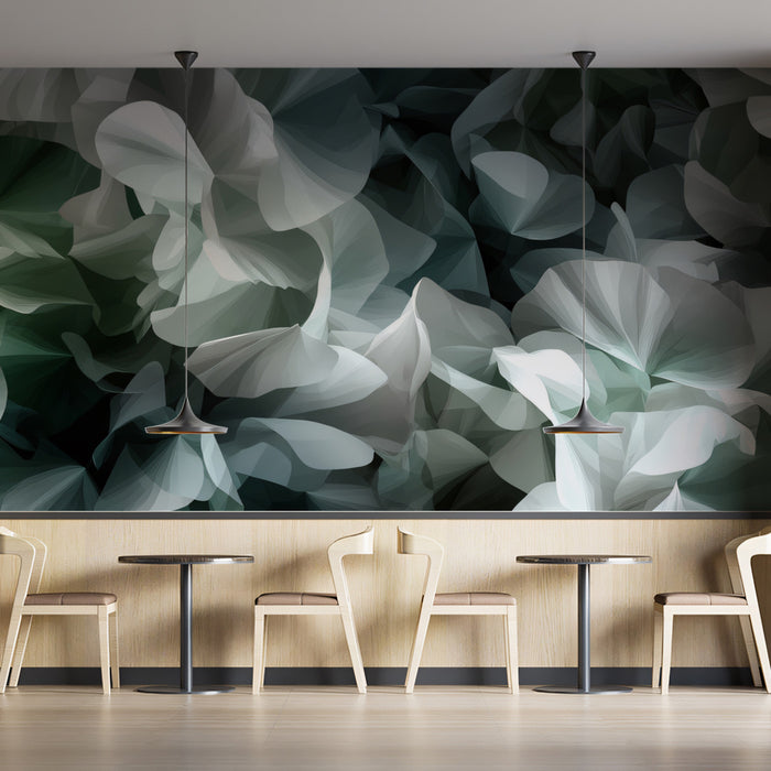 Abstract Floral Shapes Grey Green Mural Wallpaper | Contemporary Botanical Art