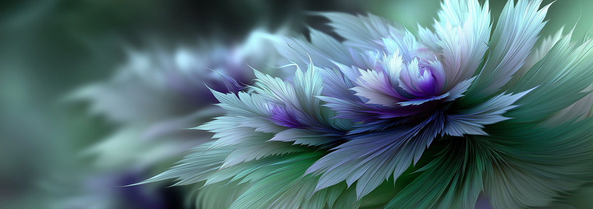 Abstract Fractal Flower Blue Green Mural Wallpaper | Digital Fantasy Art