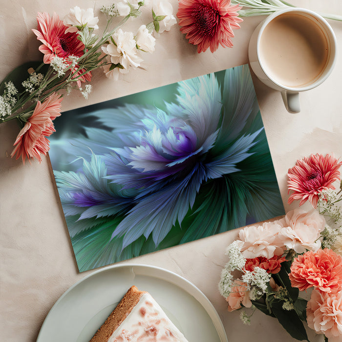 Abstract Fractal Flower Blue Green Mural Wallpaper | Digital Fantasy Art