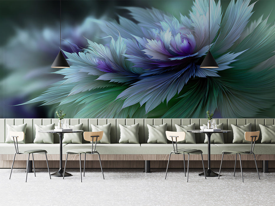 Abstract Fractal Flower Blue Green Mural Wallpaper | Digital Fantasy Art