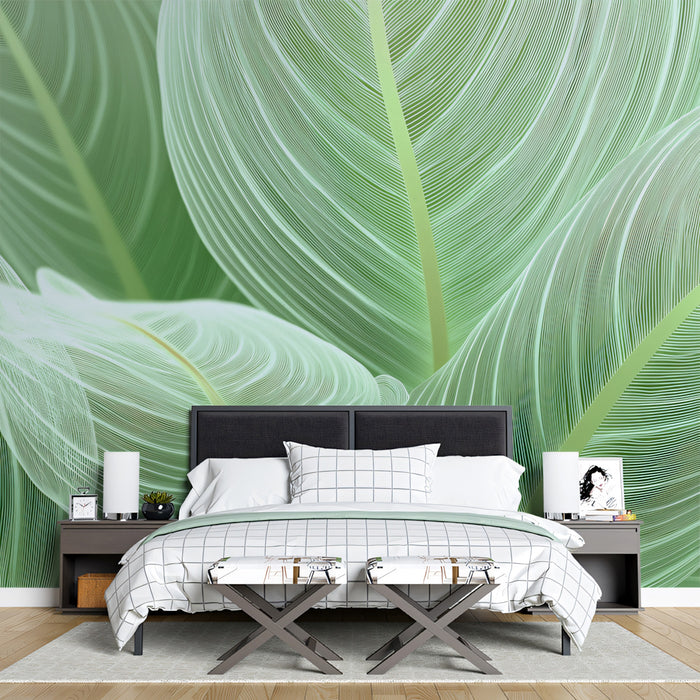 Translucent Green Leaves Macro Detail Mural Wallpaper | Modern Botanical Texture