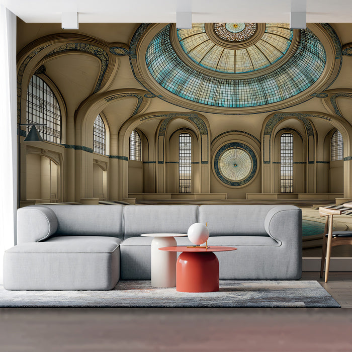 Grand Classical Domed Hall Interior Mural Wallpaper | Architectural Depth