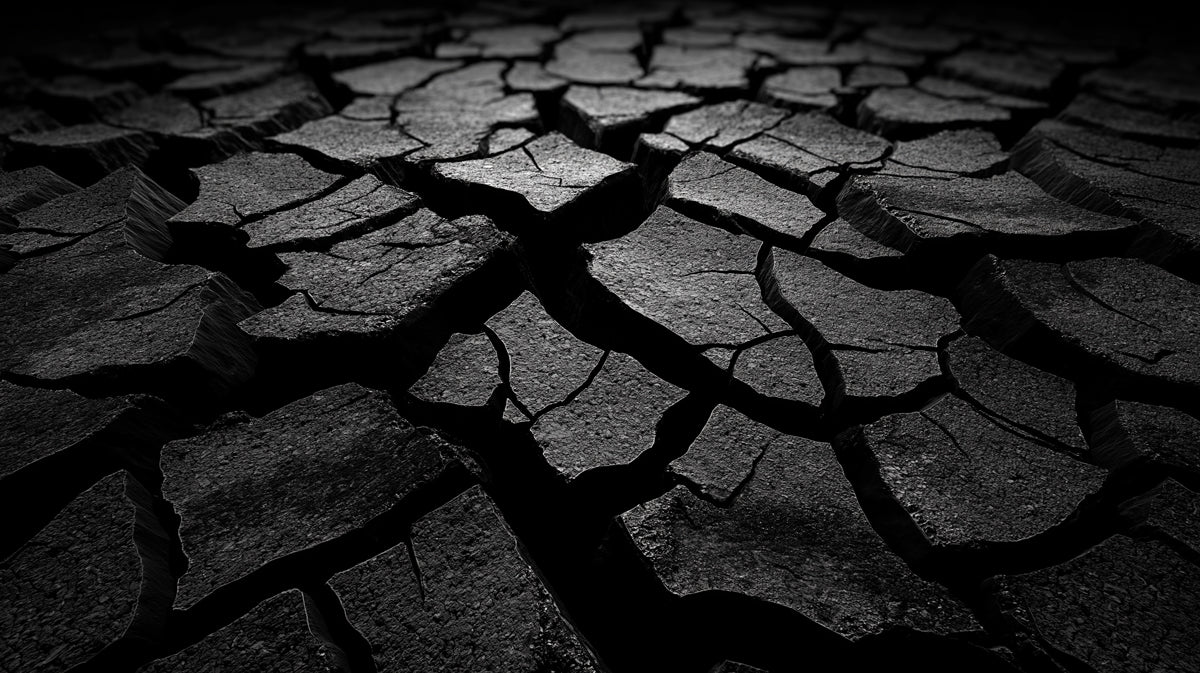 Cracked Earth Texture Dark Monochrome Mural Wallpaper | Dramatic Abstract Art