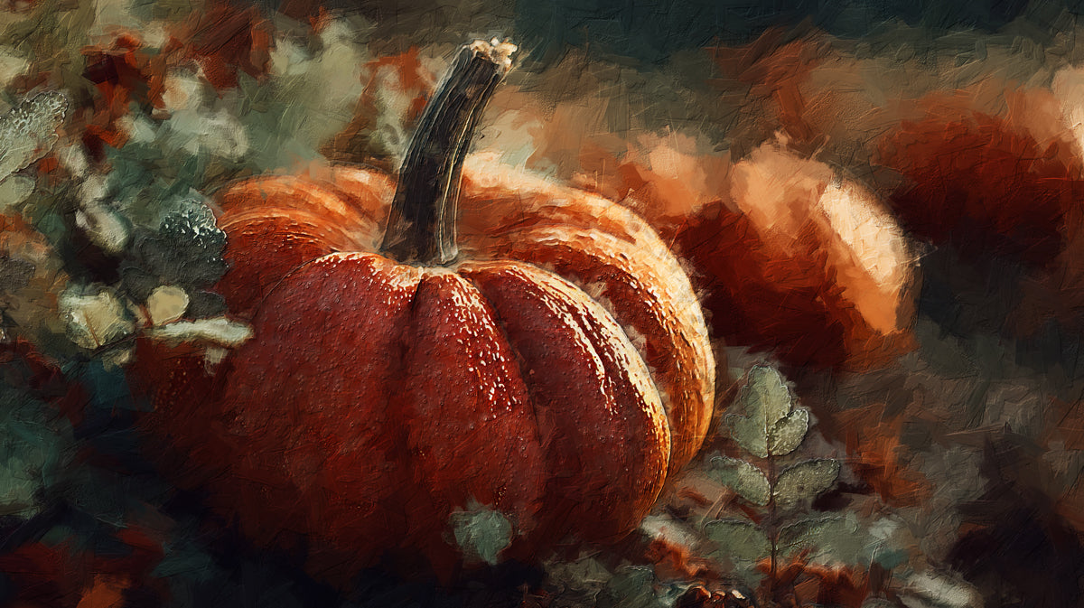 Rustic Autumn Pumpkin Oil Painting Mural | Farmhouse Harvest Art Wallpaper