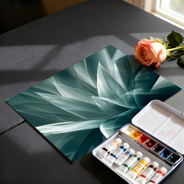 Abstract Teal Botanical Geometry Mural | Modern Crystalline Flora Wallpaper