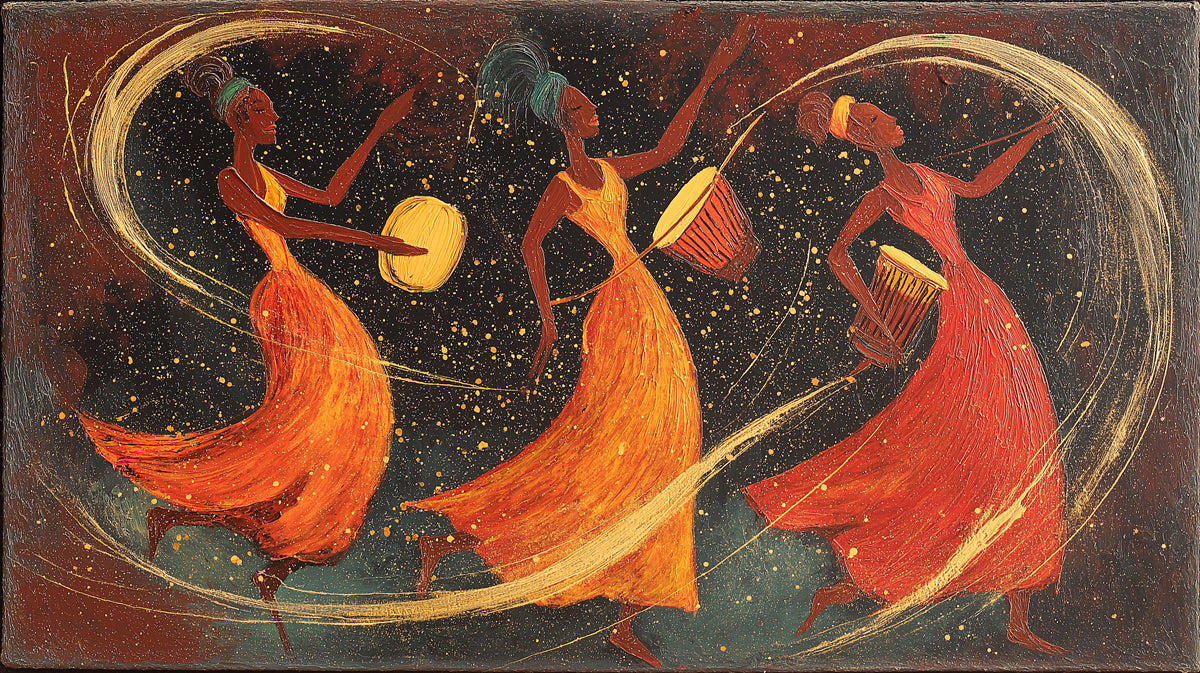 African Drum Dance Night Mural | Vibrant Ethnic Rhythm Art Wallpaper