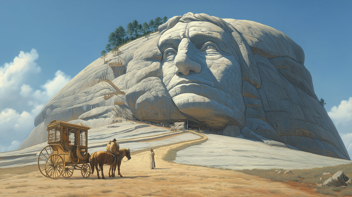 Grand Mountain Face Carving and Stagecoach Mural | Western Pioneer History Art