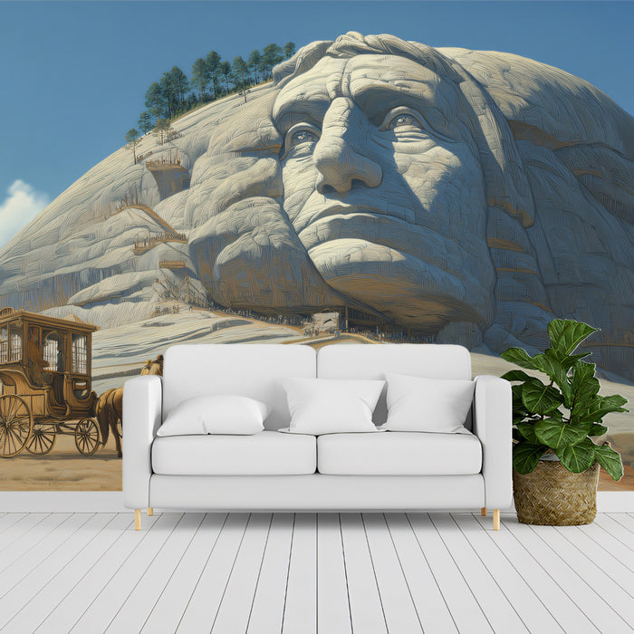 Grand Mountain Face Carving and Stagecoach Mural | Western Pioneer History Art