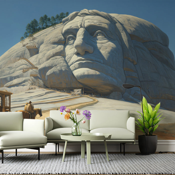 Grand Mountain Face Carving and Stagecoach Mural | Western Pioneer History Art