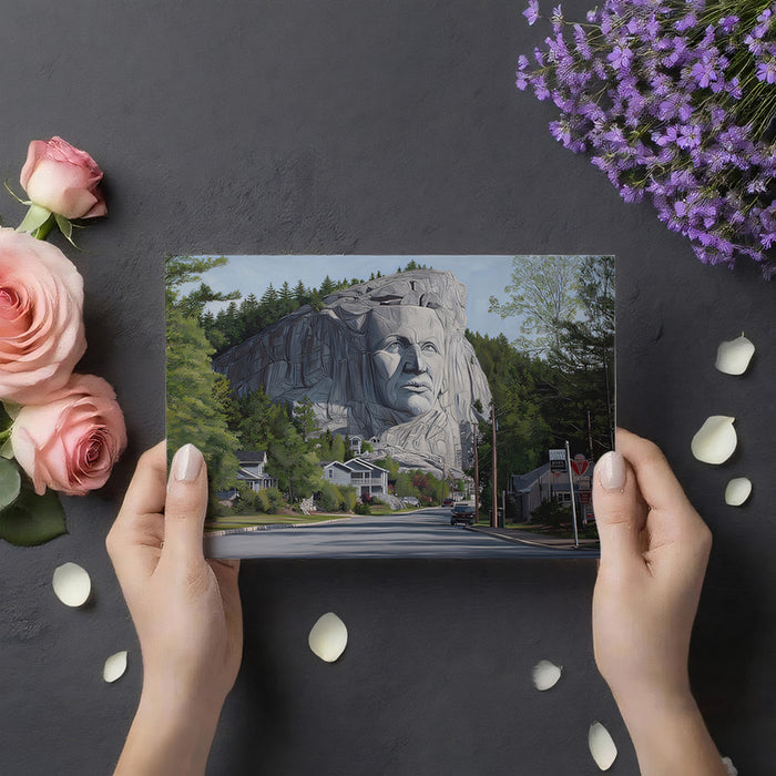 Majestic Cliff Face Portrait Overlooking Village | Epic Realist Landscape Mural