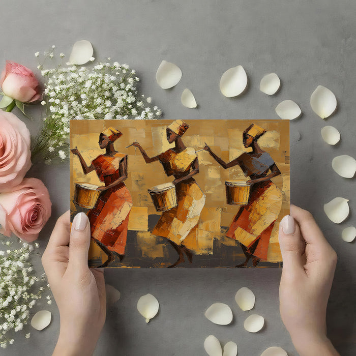 Trio of African Drummers Oil Painting Mural | Rhythmic Ethnic Art Wallpaper