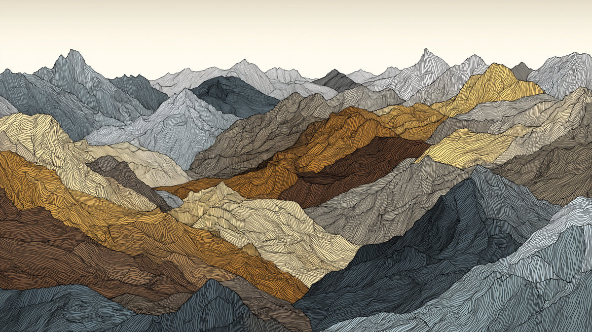 Abstract Topographical Mountain Line Mural | Modern Earth Tone Geometry Wallpaper