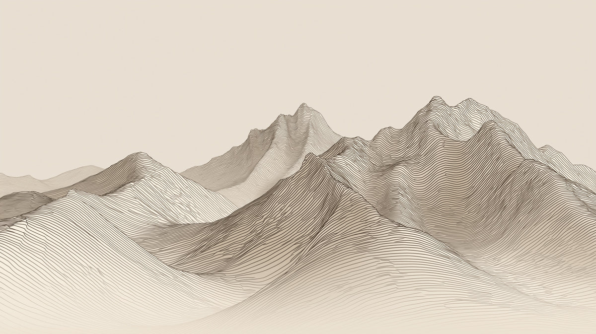 Minimalist Topographical Peak Outline Mural | Elegant Neutral Line Art Wallpaper