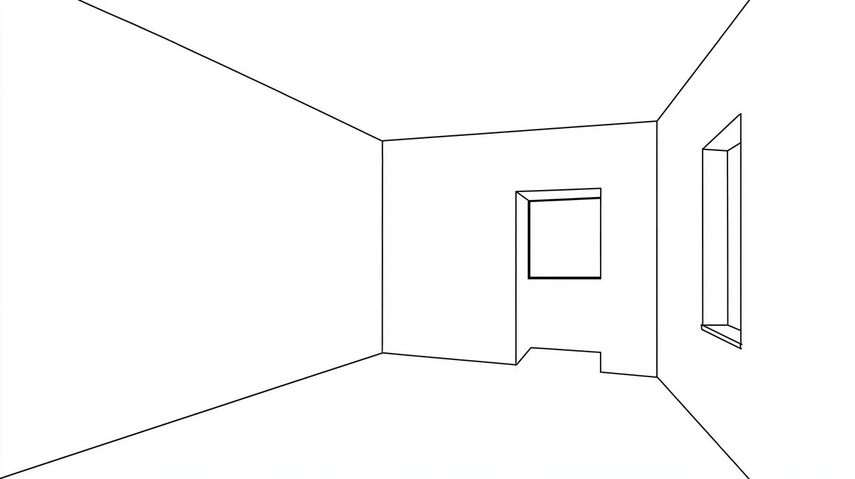 Architectural Perspective Line Art Wall Mural | Minimalist Space Expansion & Modern Design Studio Decor