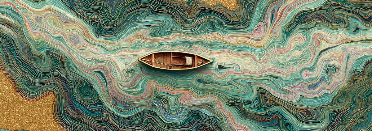 Abstract Fluid Swirl River Wall Mural | Vibrant Teal & Gold Marble Texture Luxury Feature Wall