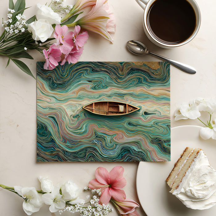 Abstract Fluid Swirl River Wall Mural | Vibrant Teal & Gold Marble Texture Luxury Feature Wall