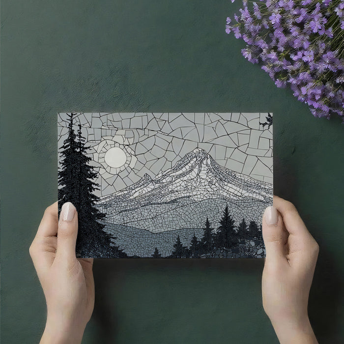 Monochrome Mosaic Mountain Peaks Wall Mural | Vintage Stained Glass Effect & Geometric Stone Art