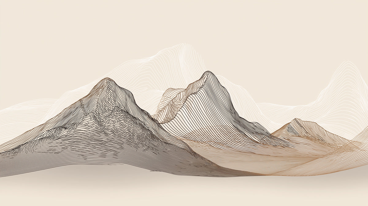 Topographic Line Art Mountains Wall Mural | Minimalist Cream Style & Serene Sand-Tone Textured Design