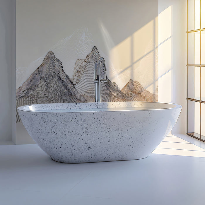 Topographic Line Art Mountains Wall Mural | Minimalist Cream Style & Serene Sand-Tone Textured Design