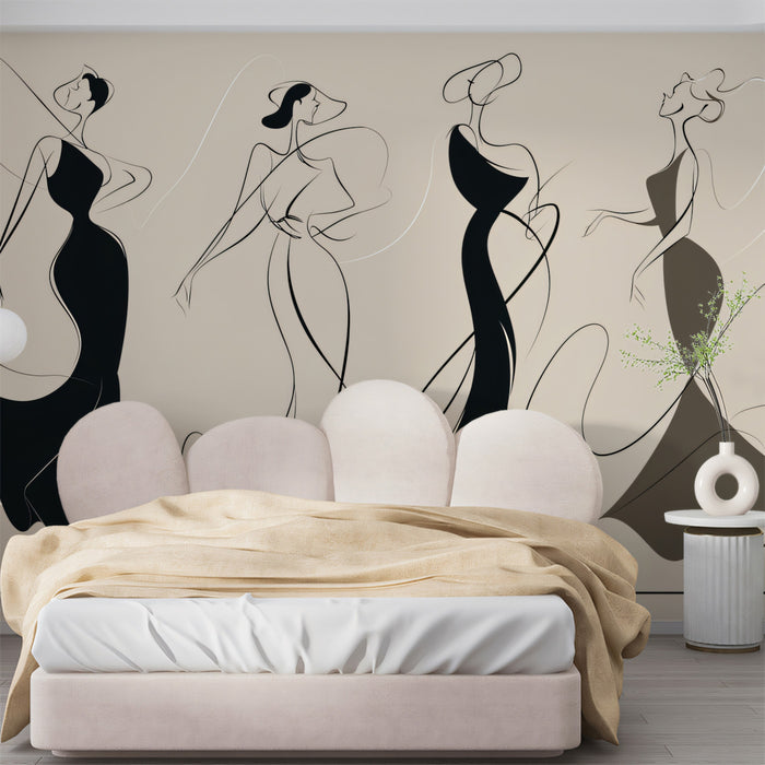 Elegant Silhouette Fashion Sketch Mural | Minimalist Chic Style Wallpaper