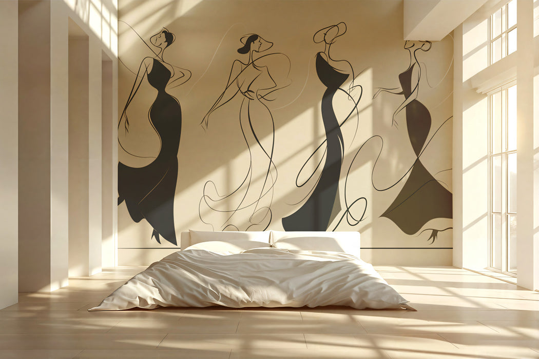 Elegant Silhouette Fashion Sketch Mural | Minimalist Chic Style Wallpaper