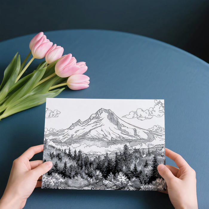 Majestic Mountain Sketch Landscape Mural | Black and White Nature Art Wallpaper