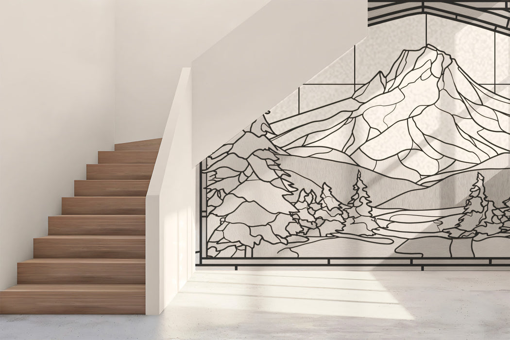 Graphic Stained Glass Mountain Mural | Modern Mosaic Landscape Wallpaper