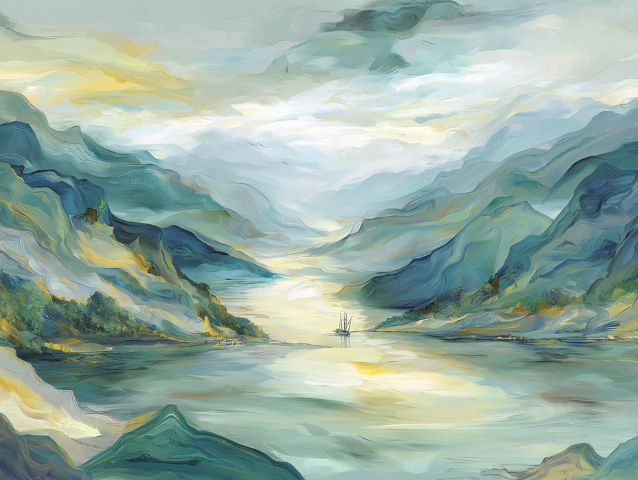 Sun-Drenched Impressionist Lake Mural | Bright Textured Landscape Wallpaper