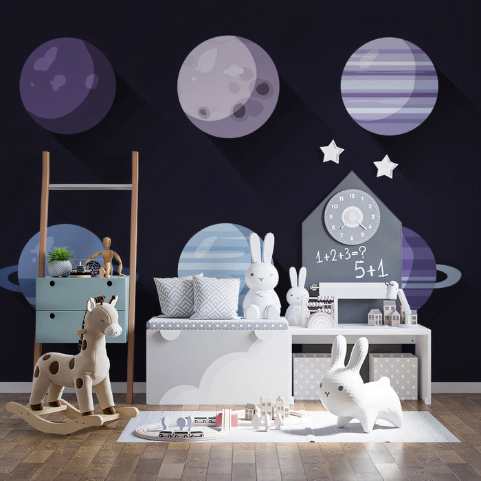 Vibrant Solar System Vector Mural | Educational Space Theme Wallpaper