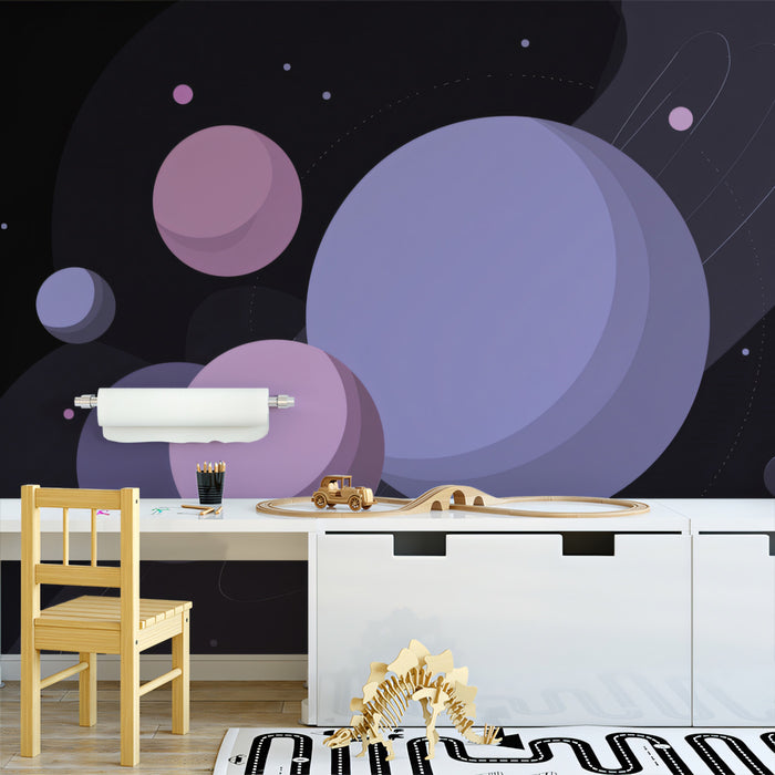 Abstract Purple Space Orbit Mural | Modern Lavender Cosmic Wallpaper