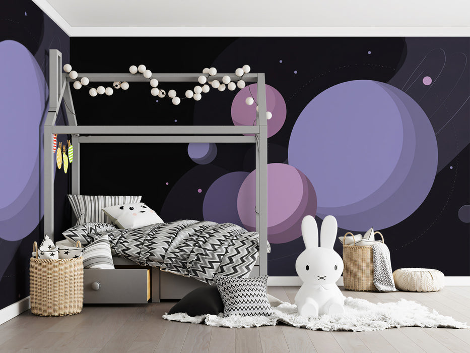 Abstract Purple Space Orbit Mural | Modern Lavender Cosmic Wallpaper