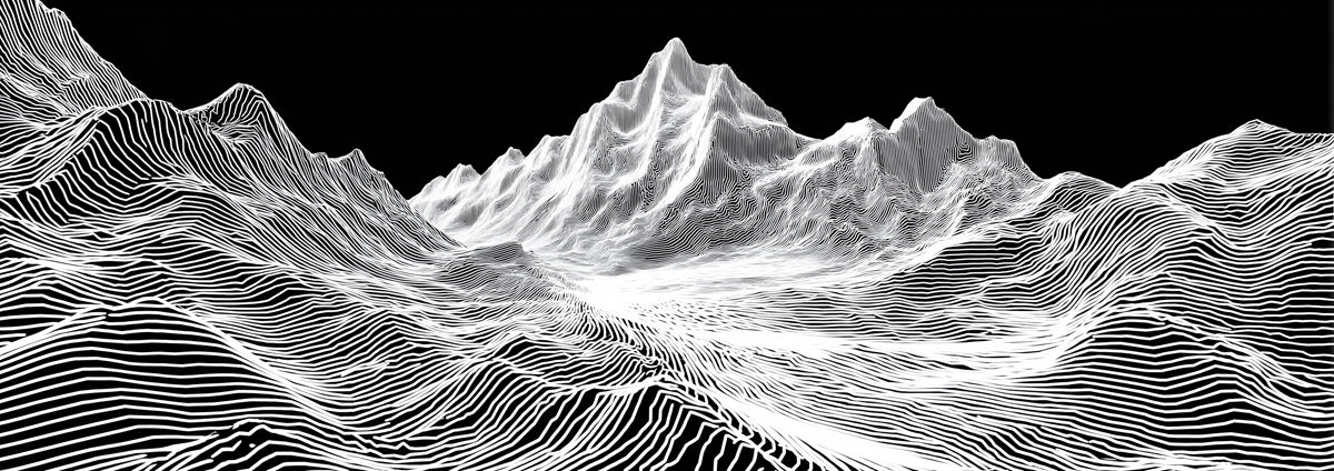 Topographic Wireframe Mountain Mural | Modern Tech Landscape Wallpaper