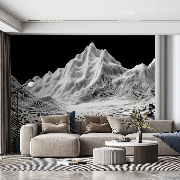 Topographic Wireframe Mountain Mural | Modern Tech Landscape Wallpaper